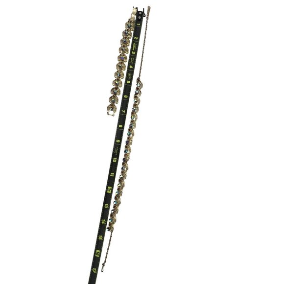 Coro Red Aurora Borealis Rhinestone Necklace 14-18" Bracelet 7.25" Vtg Set READ - Picture 8 of 10